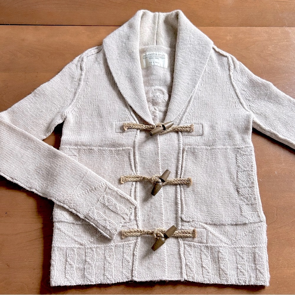 AllSaints Cream Toggle Shawl-Collar Cardigan